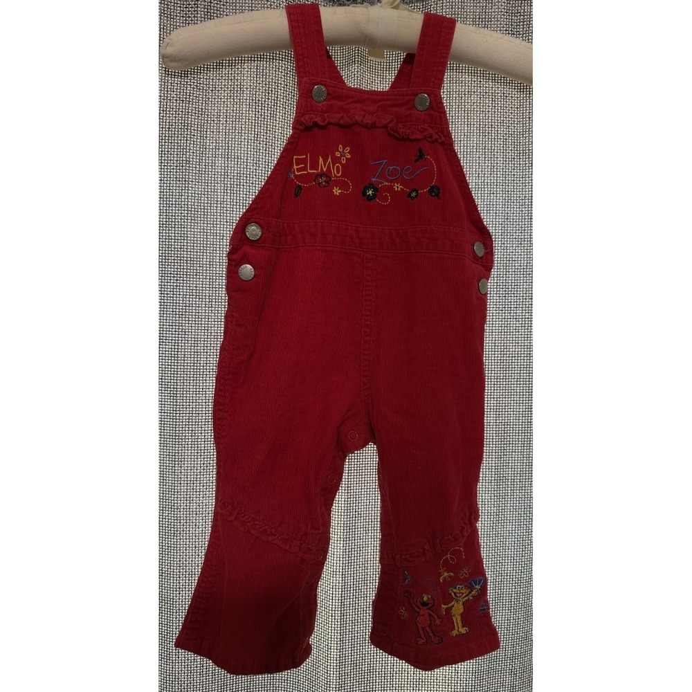 Vintage Sesame Street Elmo & Zoe Corduroy Overalls 2000s Y2K Baby Toddler 24mo.